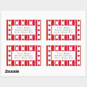 Rosa, weiße Streifen und Herz-Etiketten Rechteckiger Aufkleber (Blatt)