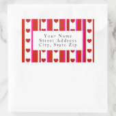 Rosa, weiße Streifen und Herz-Etiketten Rechteckiger Aufkleber (Tasche)