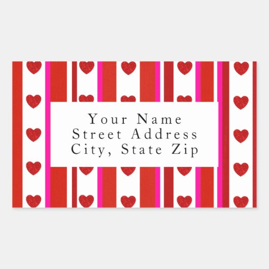 Rosa, weiße Streifen und Herz-Etiketten Rechteckiger Aufkleber (Vorderseite)
