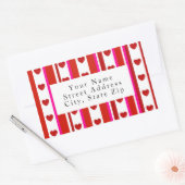 Rosa, weiße Streifen und Herz-Etiketten Rechteckiger Aufkleber (Umschlag)