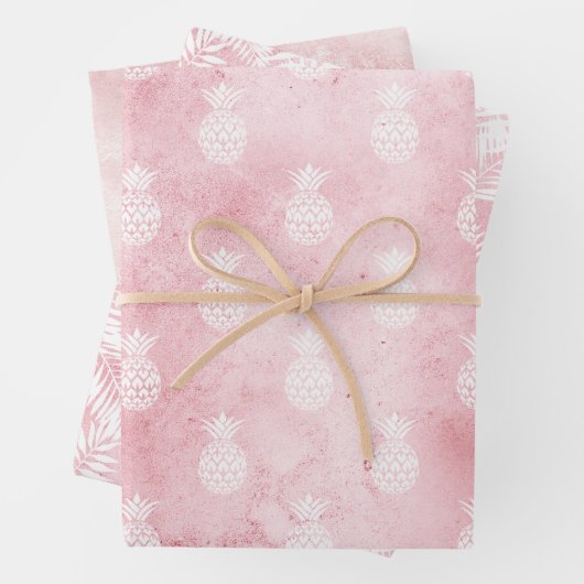 Rosa, weiße tropische Ananas Geschenkpapier Set (Beispiel)