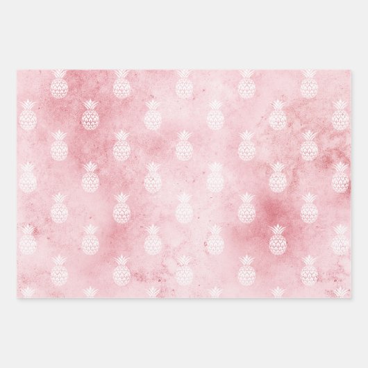 Rosa, weiße tropische Ananas Geschenkpapier Set (Vorderseite)