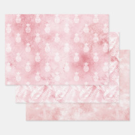 Rosa, weiße tropische Ananas Geschenkpapier Set