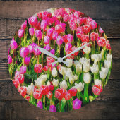 Rosa, weiße Tulpen, vom Vernon Große Wanduhr