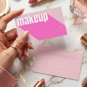 Rosa Weiße Typografie Einfache Foto-Make-up Visitenkarte