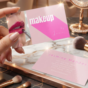 Rosa Weiße Typografie Einfache Foto-Make-up Visitenkarte