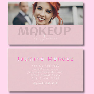 Rosa Weiße Typografie Einfache Foto-Make-up Visitenkarte