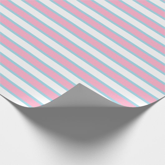 Rosa-, weiße und blaue Pastellstreifen Geschenkpapier (Ecke)