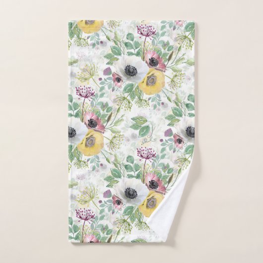 Rosa, weiße und gelbe Anemone. Badhandtuch Set (Handtuch)