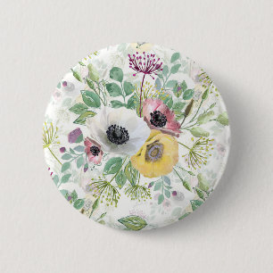 Rosa, weiße und gelbe Anemone. Button