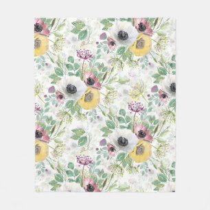 Rosa, weiße und gelbe Anemone. Fleecedecke