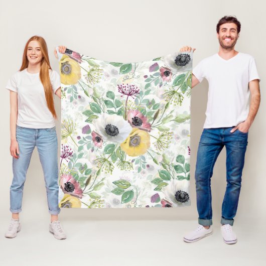 Rosa, weiße und gelbe Anemone. Fleecedecke (Beispiel)
