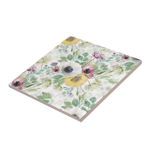 Rosa, weiße und gelbe Anemone. Fliese (Seite)