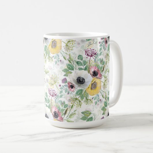 Rosa, weiße und gelbe Anemone. Kaffeetasse (VorderseiteRechts)