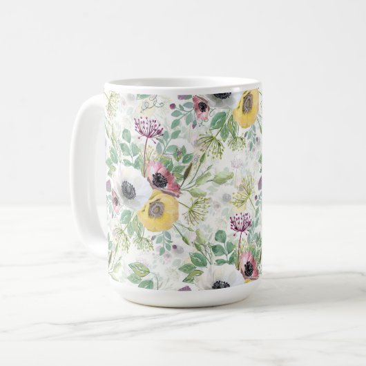 Rosa, weiße und gelbe Anemone. Kaffeetasse (Vorderseite Links)