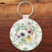 Rosa, weiße und gelbe Anemone. Schlüsselanhänger (Vorderseite)