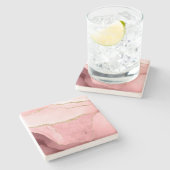 Rosa, weiße und goldene Imitat Steinuntersetzer (Seitenansicht)