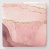 Rosa, weiße und goldene Imitat Steinuntersetzer (Vorderseite)