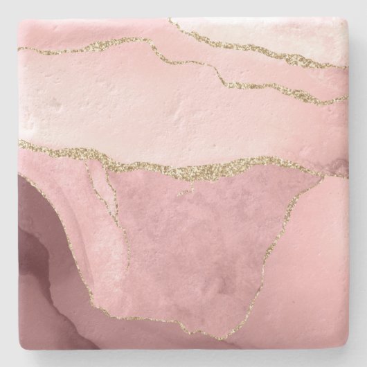 Rosa, weiße und goldene Imitat Steinuntersetzer (Vorderseite)