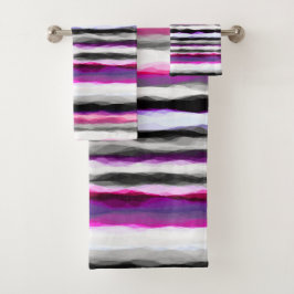 Rosa, weiße und graue Abstrakte Streifen Badhandtuch Set