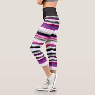 Rosa, weiße und graue Abstrakte Streifen Capri Leggings