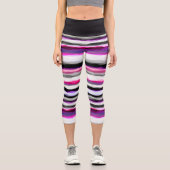 Rosa, weiße und graue Abstrakte Streifen Capri Leggings (Vorderseite)
