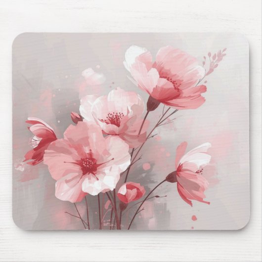 Rosa, Weiße und Graue Blumen Mousepad (Vorne)