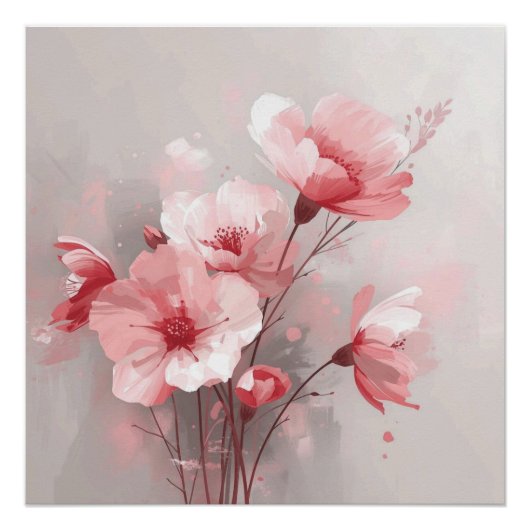 Rosa, Weiße und Graue Blumen Poster (Vorderseite)