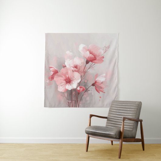 Rosa, Weiße und Graue Blumen Wandteppich (Beispiel)