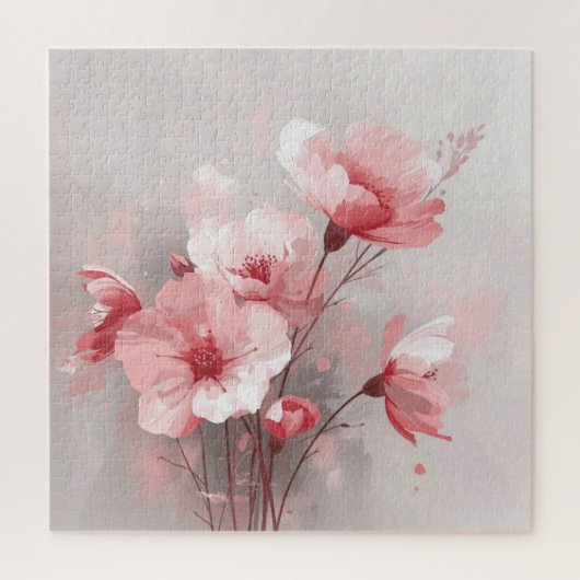 Rosa, Weiße und Graue Blüten Puzzle (Vertikal)