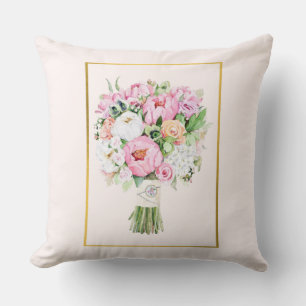 Rosa, Weiße und Grüne Blumenbouquet-Wurfkissen Kissen