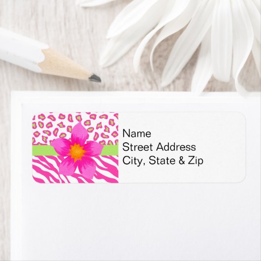 Rosa, weiße und grüne Zebra & Geparden & Rosa Blum (Insitu)