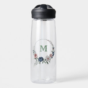 rosa, weiße und marineblaue Blumen Grün Trinkflasche