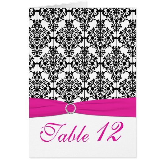 Rosa, weiße und schwarze Damast-Tischnummer-Karte (Vorne)