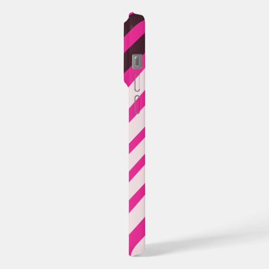 Rosa, weiße und schwarze diagonale Streifen iPhone Hülle (Linke Seite)