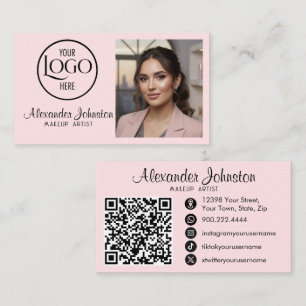 Rosa Weiße und Schwarze Schrift Make-up-Foto Perso Visitenkarte