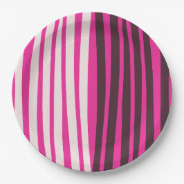 Rosa, weiße und schwarze senkrechte Streifen Pappteller