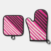 Rosa, weiße und schwarze Streifen Ofenhandschuh & Topflappen-Set (Vorderseite)