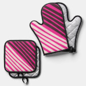 Rosa, weiße und schwarze Streifen Ofenhandschuh & Topflappen-Set (Vorderseite/Rückseite)