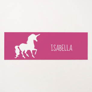 Rosa weiße Unicorn-Silhouette-personalisierte Yogamatte