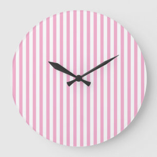 Rosa-weiße vertikale Streifenmuster-Design Große Wanduhr