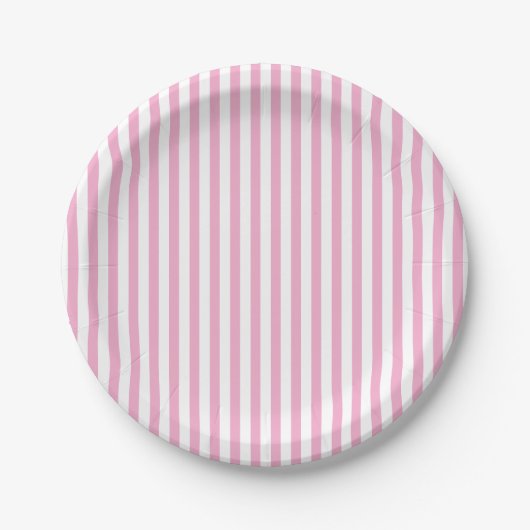 Rosa-weiße vertikale Streifenmuster-Design Pappteller (Vorderseite)