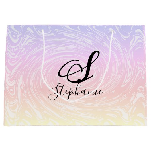 Rosa, weiße Wave Abstrakte Girly Monogramme Name Große Geschenktüte (Vorderseite)