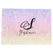 Rosa, weiße Wave Abstrakte Girly Monogramme Name Große Geschenktüte (Rückseite)