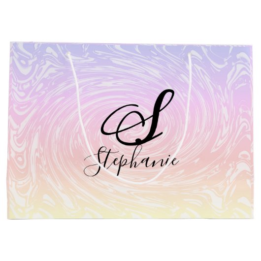 Rosa, weiße Wave Abstrakte Girly Monogramme Name Große Geschenktüte (Rückseite)