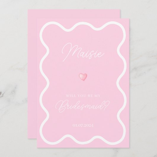 Rosa weiße Wavy werden Sie mein Vorschlag für eine Einladung (Vorne/Hinten)