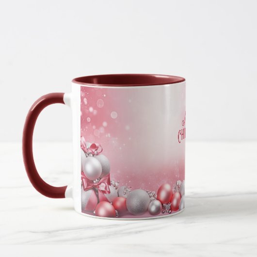 Rosa Weiße Weihnachtsbälle Tasse (Links)