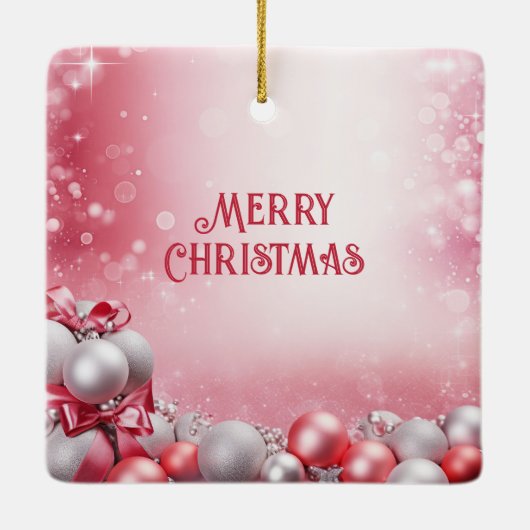 Rosa Weiße Weihnachtsbälle Weihnachtsdekoration Keramikornament (Rückseite)