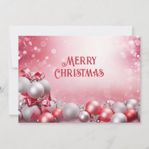 Rosa weiße Weihnachtsbälle Weihnachtskarte Feiertagskarte