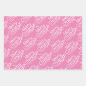 Rosa, weiße Weihnachtstypografie und Weihnachtsfer Geschenkpapier Set (Vorderseite)